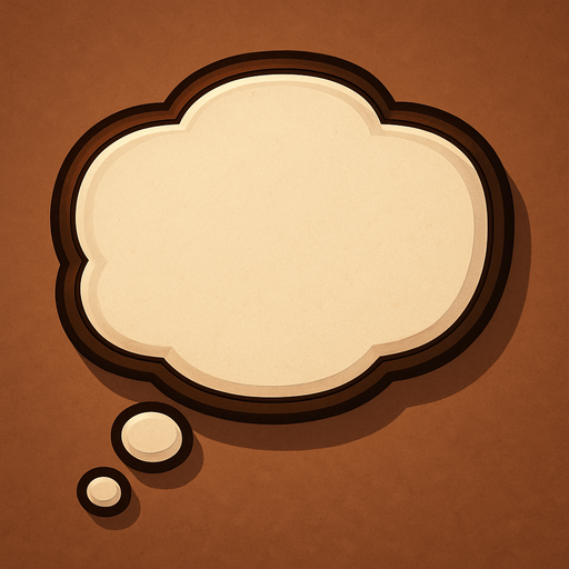 A thought bubble or a speech bubble (as used in animations) with a slightly 3D appearance, designed as an in-game asset, 2D, with shadows. It should not look like a cloud; the outline should be clean and defined, and the shape should be regular—but not perfectly oval or geometric.