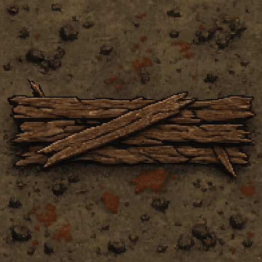 a realistic 16 bit top view cracked wooden barrier from a warzone, with the size of 600 x 100. Seen from above.
In-Game asset.  2d.  High contrast.  No shadows