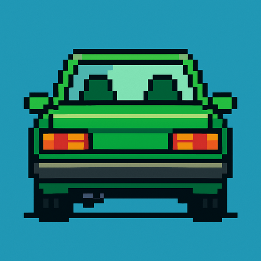 yeşil arkası dönük bir pixel araba ekle.
In-Game asset.  2d.  High contrast.  No shadows