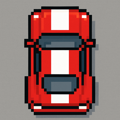 Draw 2d pixel car top view Red+white.
In-Game asset.  2d.  High contrast.  No shadows