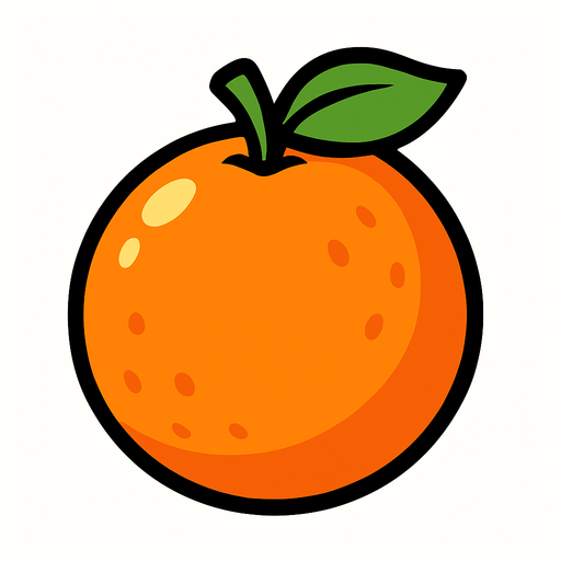 crea una naranja estilo cartoon.
In-Game asset.  2d.  High contrast.  No shadows
