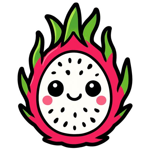 Dragon fruit with cute face.
In-Game asset.  2d.  High contrast.  No shadows