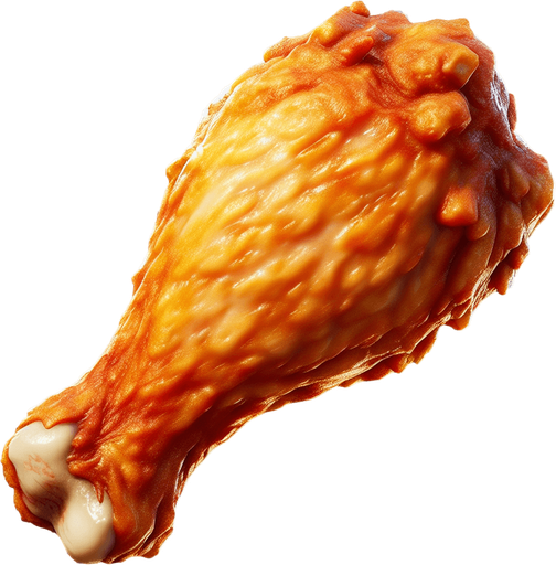 A chicken wing with transparent background..
Single Game Texture. In-Game asset. 2d. Blank background. High contrast. No shadows.