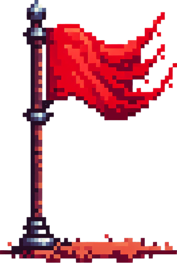 pixel art of a red flag on a tall pole.
Single Game Texture. In-Game asset. 2d. Blank background. High contrast. No shadows.
