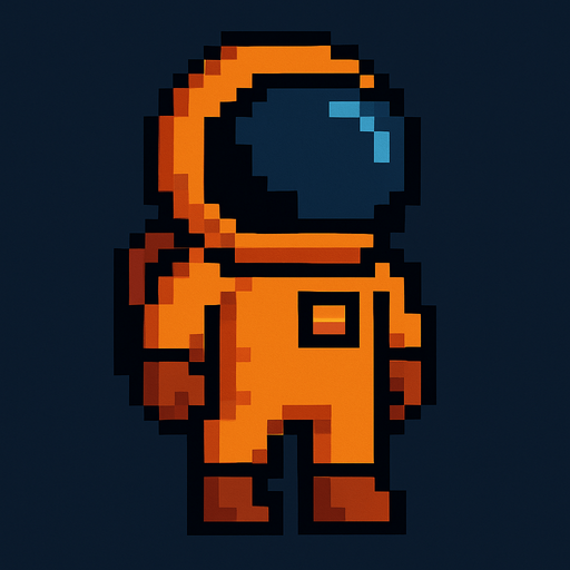 Pixel astronot olsun. Elbisesi turıncu olsun.
In-Game asset.  2d.  High contrast.  No shadows