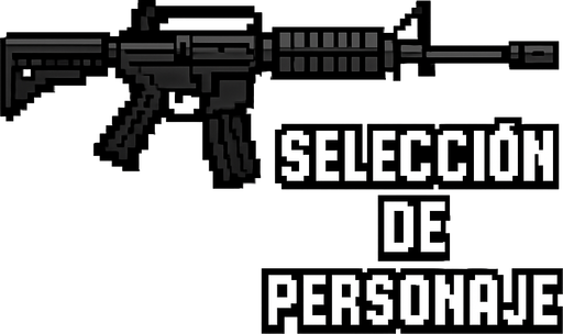un rifle de asalto m4 negro que en medio diga seleccion de personaje hecho con pixeles.
In-Game asset.  2d.  High contrast.  No shadows