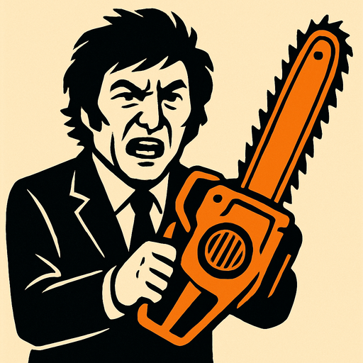 javier milei con motosierra.
In-Game asset.  2d.  High contrast.  No shadows