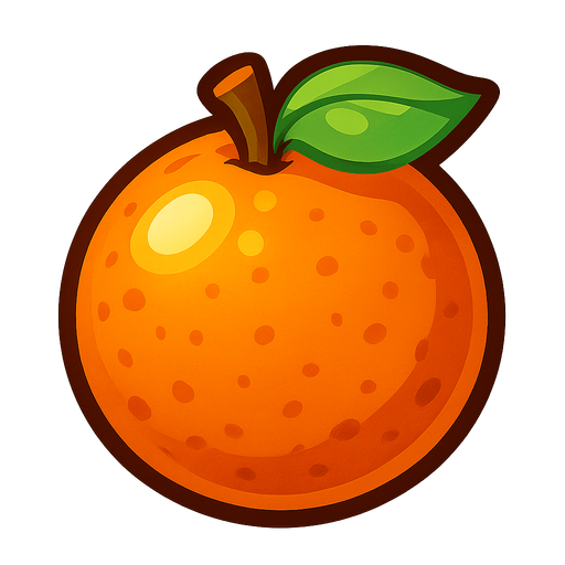 Orange the juice fruit.
Single Game Texture.  In-Game asset.  2d.  Blank background.  High contrast.  No shadows