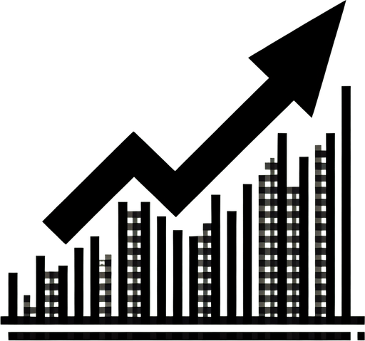 Стрелка графика стемится вверх, черный.
Single Game Texture. In-Game asset. 2d. Blank background. High contrast. No shadows.