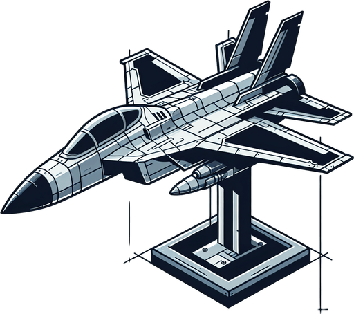 Cool jet standing up.
Single Game Texture.  In-Game asset.  2d.  Blank background.  High contrast.  No shadows
