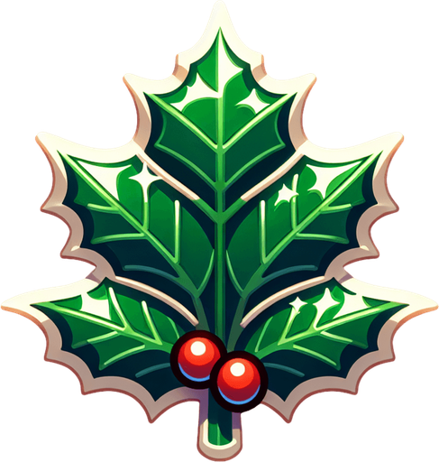 a christmas holly leaf. plastic style. Single Game Texture. In-Game asset. 2d. Blank background. High contrast. No shadows.