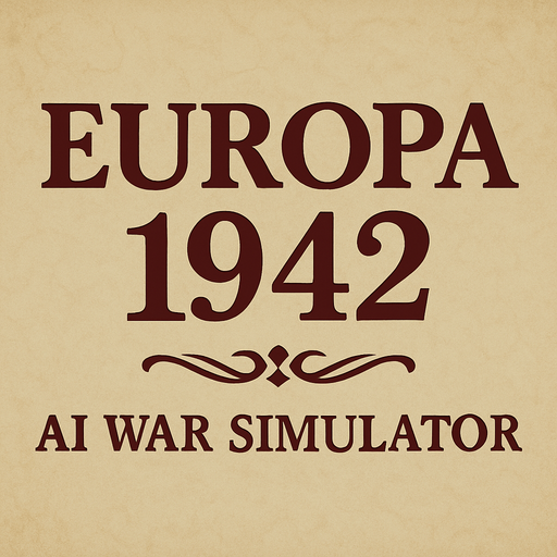 una imagen con un titulo (EUROPA 1942:AI WAR SIMULATOR) CON EL ESTILO DE VICTORIA 2.
In-Game asset.  2d.  High contrast.  No shadows