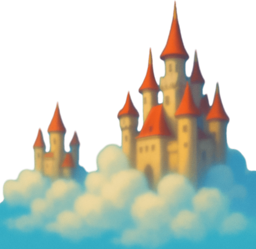 cielo con castillos y nubes de fondo, que se vea borroso.
In-Game asset.  2d.  High contrast.  No shadows