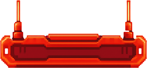 A horizontal glowing paddle for a 2D breakout-style arcade game.
Make it bright red with a futuristic laser cannon design.
The paddle should have two small laser emitters on each side pointing upward.
Style: minimal, pixel-art or arcade-style, flat background.
Top-down view, transparent background, centered.
Resolution: 512x128 px..
In-Game asset.  2d.  High contrast.  No shadows