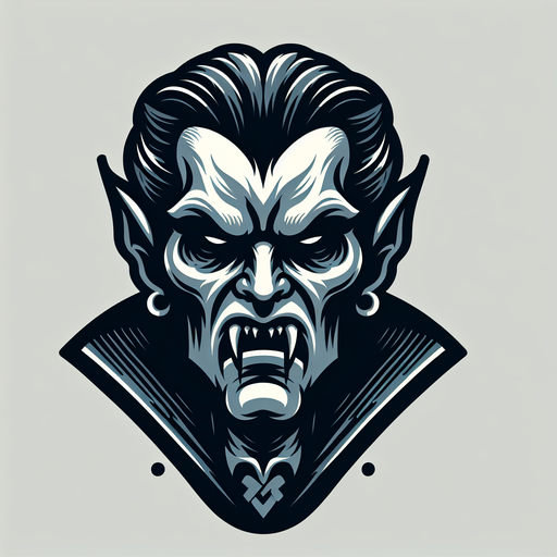 stylized vampire head.
Single Game Texture. In-Game asset. 2d. Blank background. High contrast. No shadows.