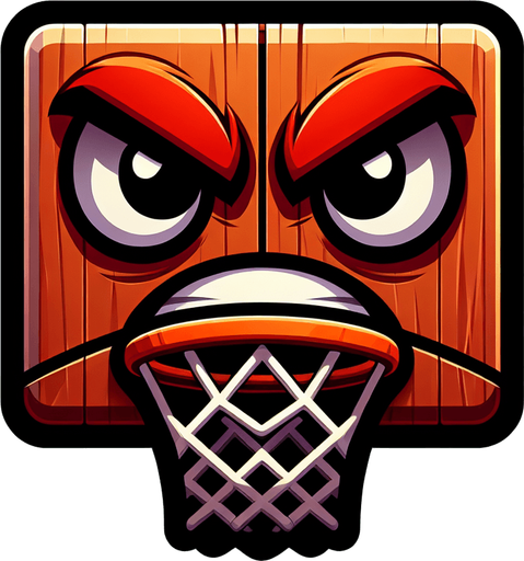 Angry basketball hoop.
Single Game Texture. In-Game asset. 2d. Blank background. High contrast. No shadows.