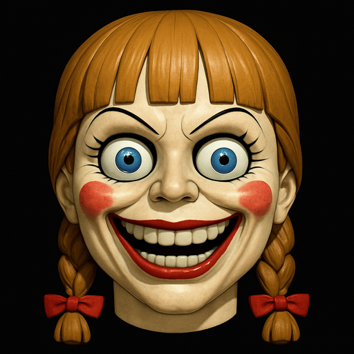 3D Scary but funny annabelle doll face meme.
In-Game asset.  3D.  High contrast.  No shadows