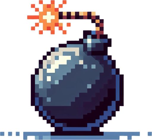 bomb, pixel style, retro.
Single Game Texture.  In-Game asset.  2d.  Blank background.  High contrast.  No shadows
