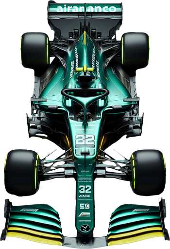 Photorealistic Aston Martin f1 race car, top view. 
Hex Codes: Color #229971	RGB 34,153,113 
Neon yellow arcs on body sides. 
White "Airamco" text on rear wing.