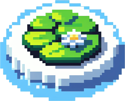 pixelart asset floating lilypad.
White background, high contrast, shadowless.