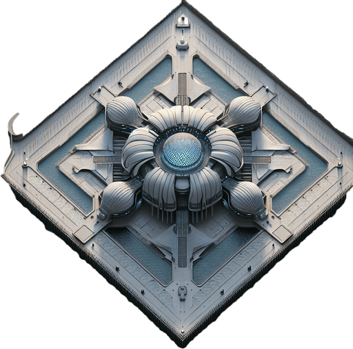 Zenith view of Dune's Wind Trap power facility square fence.
Ressembles a bit to Sydney's Opera. Zenith view Directly from above.