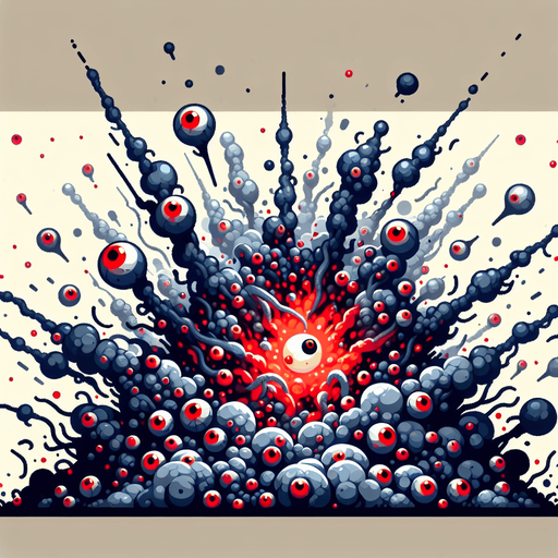Gray red blob explosion, tentacles, eye balls, squelch
Single Game Texture. In-Game asset. 2d. Blank background. High contrast. No shadows.