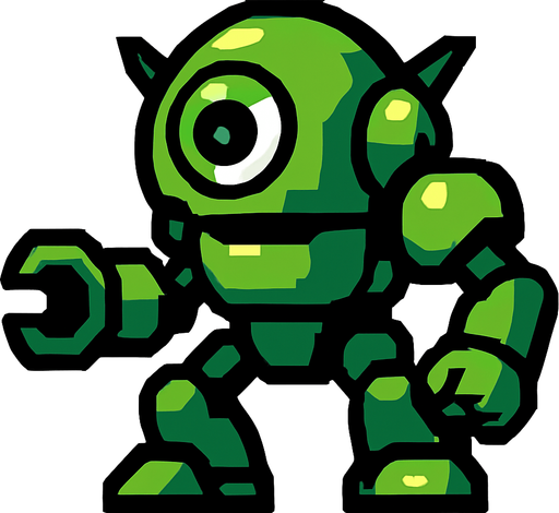 green robot enemy.
In-Game asset.  2d.  High contrast.  No shadows