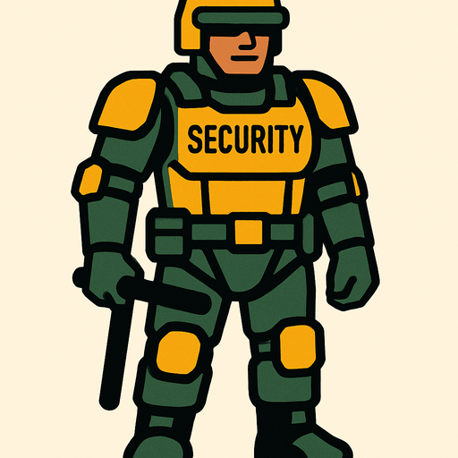 zırhlı güvenlik görevlisi.
In-Game asset.  2d.  High contrast.  No shadows