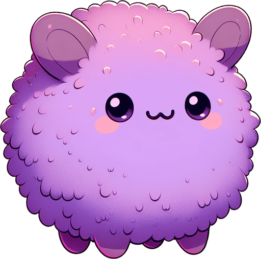a purple furry cuddly ball of fur. little feet. No ears. cute happy face. Cartoon style. Cute art style. Simple vector style. Pastel colors, flat shaded, vector art. Single Game Texture. In-Game asset. 2d. Blank background. High contrast. No shadows