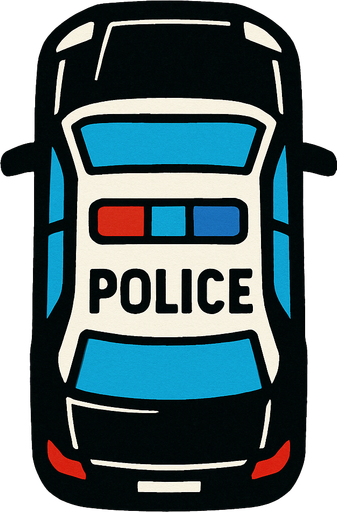 üstten görünümlü polis arabası çiz.
In-Game asset.  2d.  High contrast.  No shadows