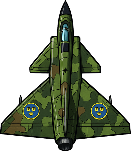 A Saab 37 Viggen fighter jet..
In-Game asset.  2d.  High contrast.  No shadows. Top down view