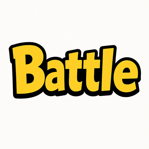 An SVG of the word 'Battle'. text in yellow with a black outline.
In-Game asset.  2d.  High contrast.  No shadows