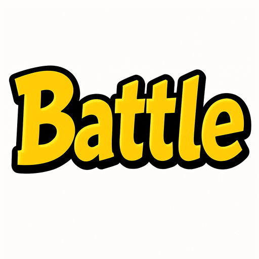 An SVG of the word 'Battle'. text in yellow with a black outline.
In-Game asset.  2d.  High contrast.  No shadows