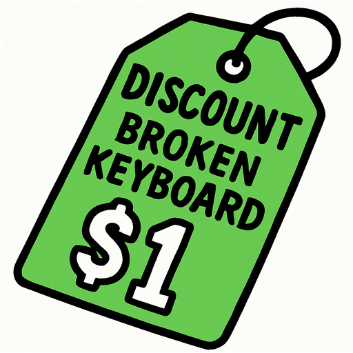 Green price tag that says discount broken keyboard $1
In-Game asset.  2d.  High contrast.  No shadows