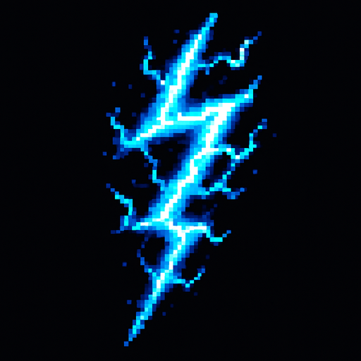 Creame un rayo electrico pixelar.
In-Game asset.  2d.  High contrast.  No shadows