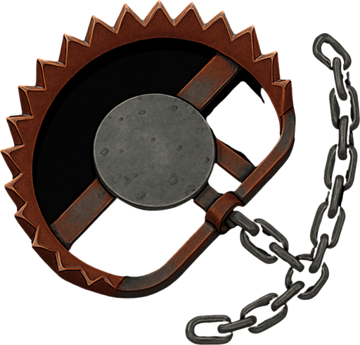 Tuzak üstten görünüm, gerçekçi, yazısız.
In-Game asset.  High contrast.  No shadows