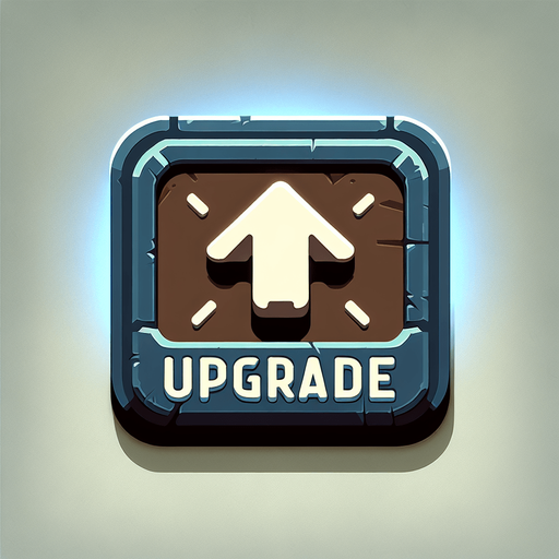 Upgrade button to buy upgrades.
Single Game Texture. In-Game asset. 2d. Blank background. High contrast. No shadows.