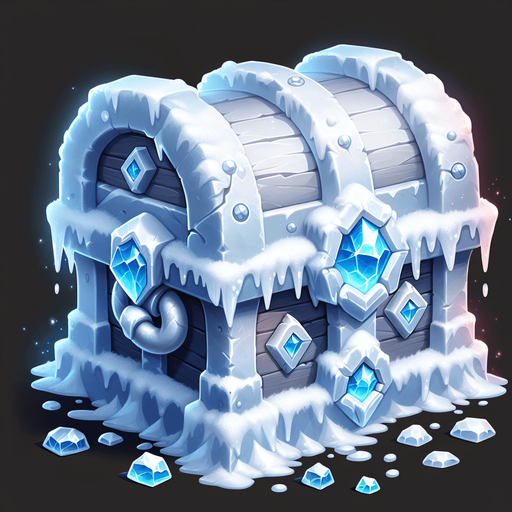 icy treasure chest

Single Game Texture. In-Game asset. 2d. Blank background. High contrast. No shadows.