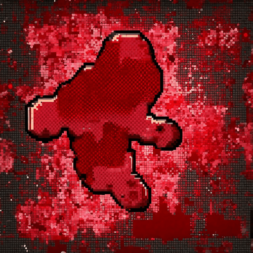 Make an 8bit red blood splater. No background. Transparent background. Blank background. No shadows. 2d. In-Game asset. flat