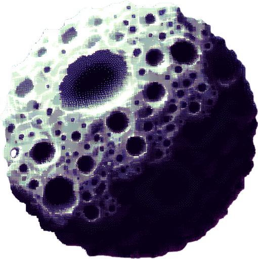 pixelart. asteroid with craters. subtle shading..
Single Game Texture. In-Game asset. 2d. Blank background. High contrast. No shadows.