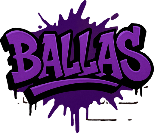 Tuğladan duvar üzerinde ballas grafitisi var,west side tarzında.
In-Game asset.  2d.  High contrast.  No shadows