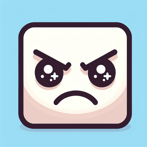 квадрат со злым лицом..
Single Game Texture. In-Game asset. 2d. Blank background. High contrast. No shadows.