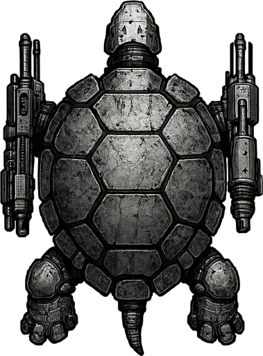 vertical top down gray burn robotic turtle scifi war submarine.
In-Game asset.  2d.  High contrast.  No shadows