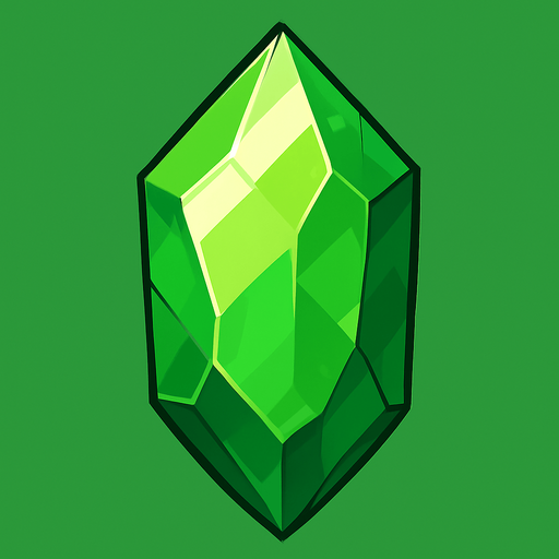 cristal verde de tamaño grande.
In-Game asset.  2d.  High contrast.  No shadows