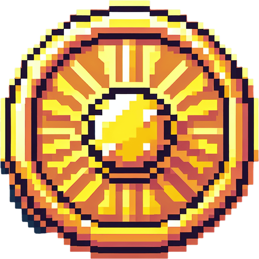 round gold medal. pixelated. 8-bit.
Single Game Texture. In-Game asset. 2d. Blank background. High contrast. No shadows.