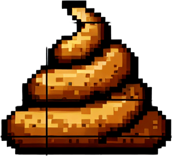text saying "Constipated" against a poop banner. pixelated. 8-bit.
Single Game Texture. In-Game asset. 2d. Blank background. High contrast. No shadows.