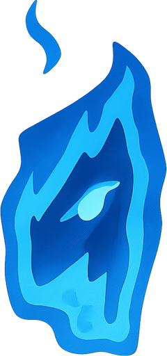 a blue plasma flame fire. No background. Transparent background. Blank background. No shadows. 2d. In-Game asset. flat