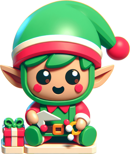 one cute christmas elf. plastic style. Single Game Texture. In-Game asset. 2d. Blank background. High contrast. No shadows.