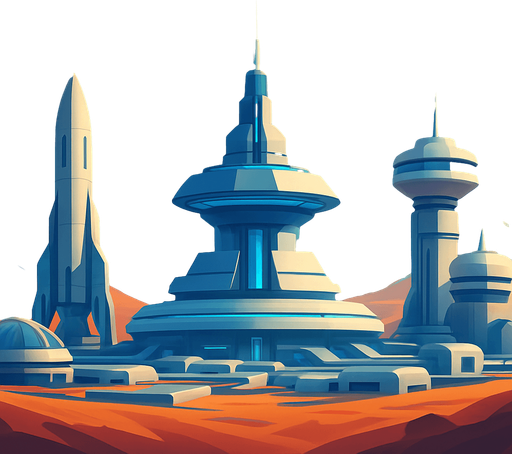 Front-facing icon, Fullscreen modern App Store art style with futuristic colony, 16:9, high definition.  No text captions!