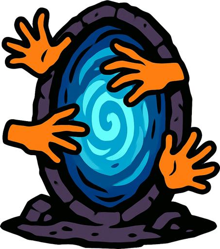 portal con manos saliendo de el.
In-Game asset.  2d.  High contrast.  No shadows